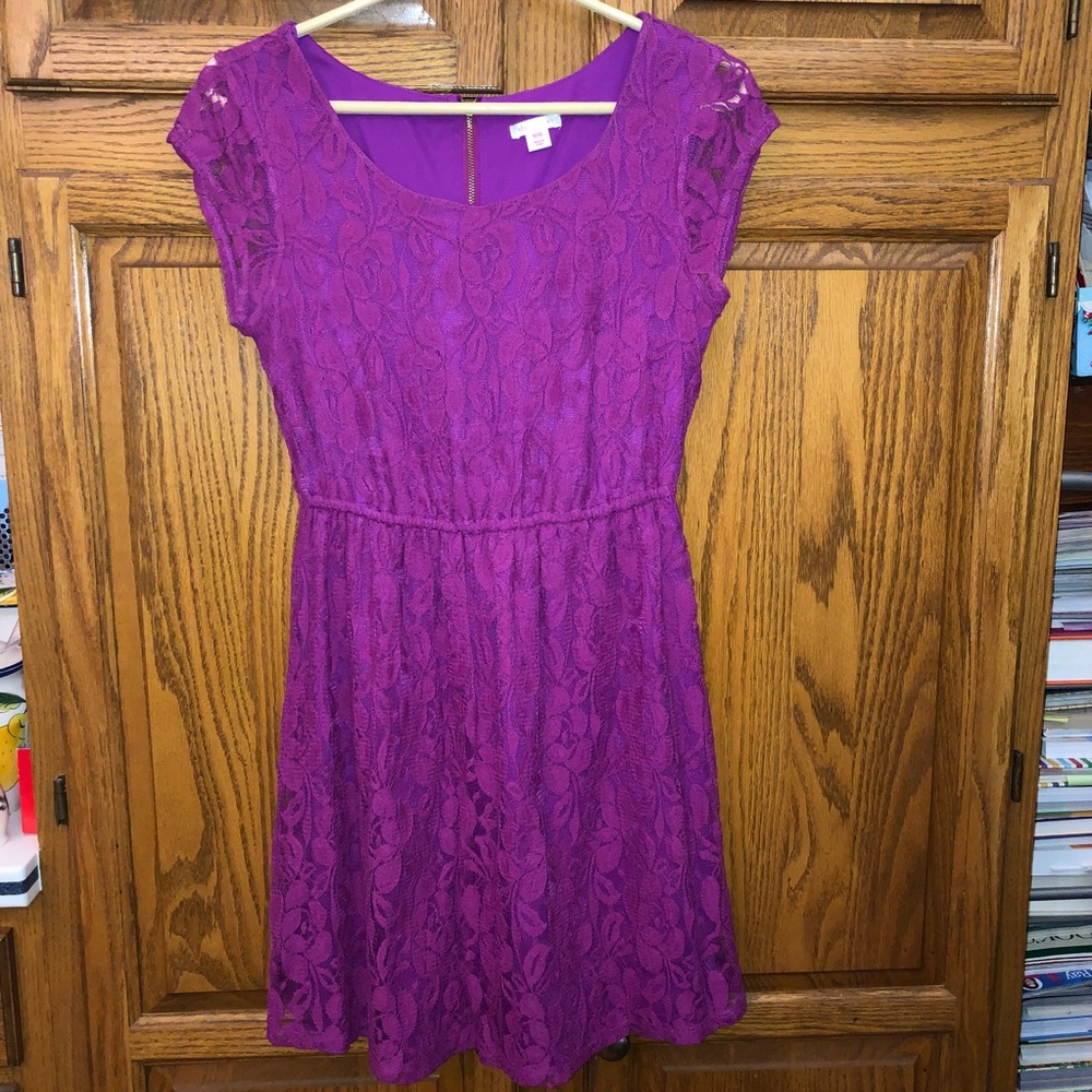Vibrant Magenta Lace Fit & Flare Dress!